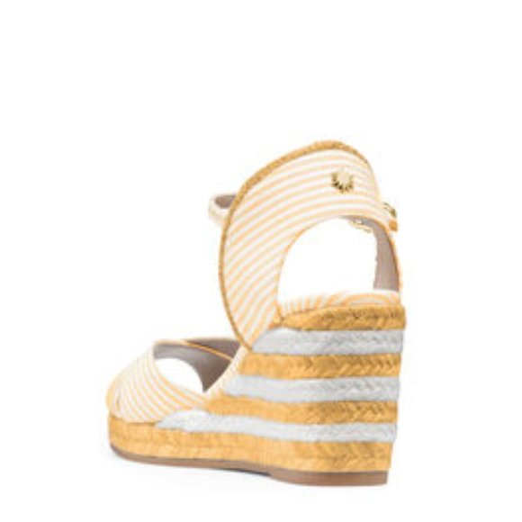 NEW -- STUART WEITZMAN Mirela Stripe Canvas Heels Espadrille -- Sunflower. - Picture 3 of 5